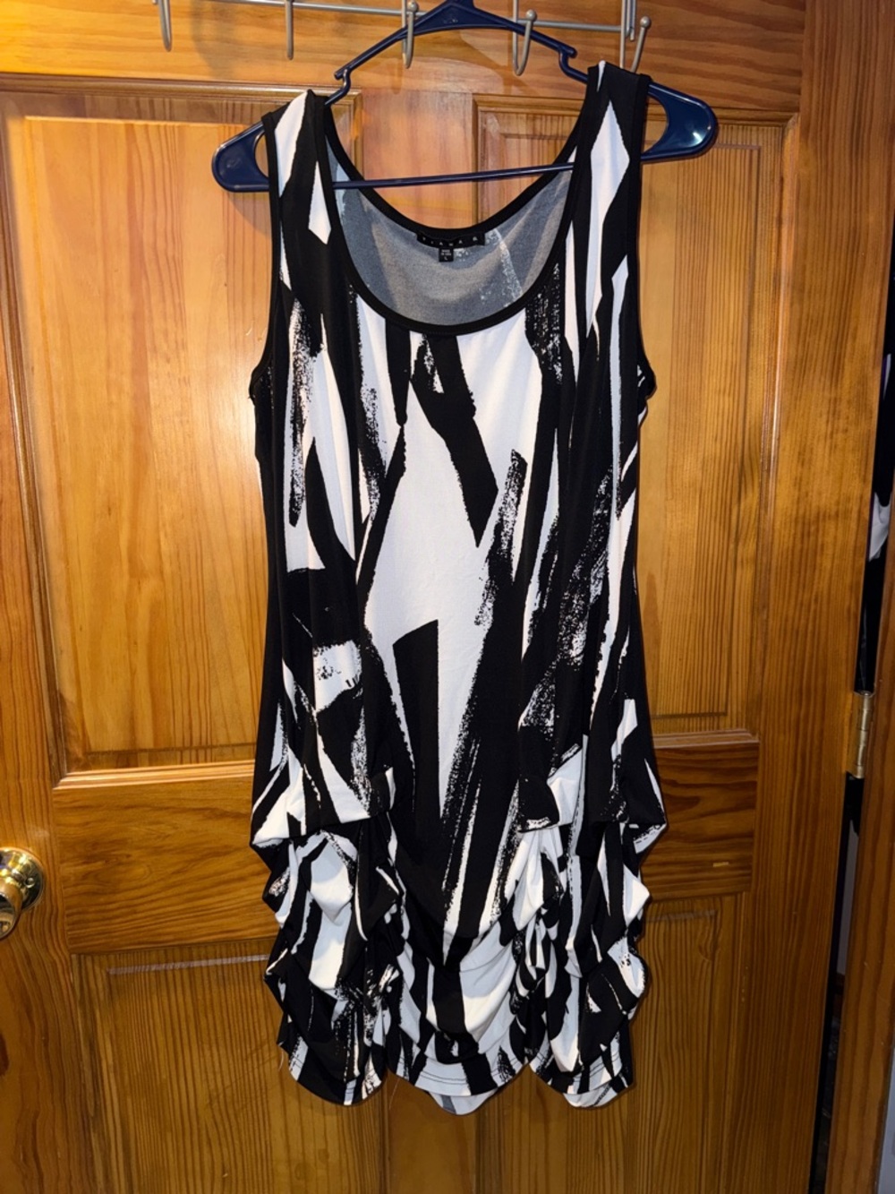 Tiana B. Black & White Abstract Ruffle Hem Mini Dress